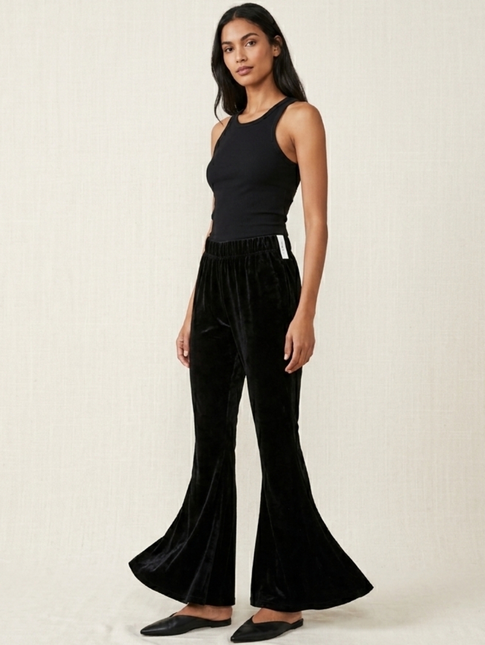 EARTHBOUND Black Velvet Wide-Leg Flare Pants
